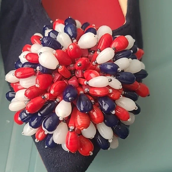 Carolina Herrera Blue Suede Red/White/Red Decorative Bow Flat Shoes Size 38/7.5 - Picture 6 of 8